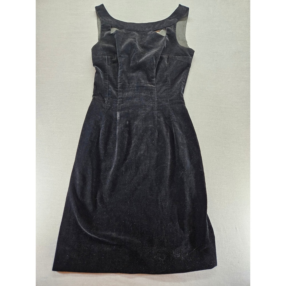 Vintage Susan Ross Black Velvet Cutout Mesh Cocktail Dress Size 14 Sleeveless